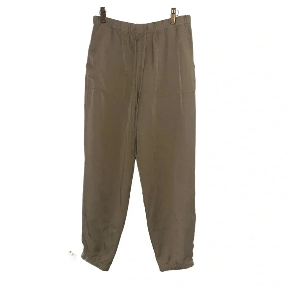 ZARA Drawstring Joggers Women’s Lightweight Pants Trousers Khaki Pockets XS